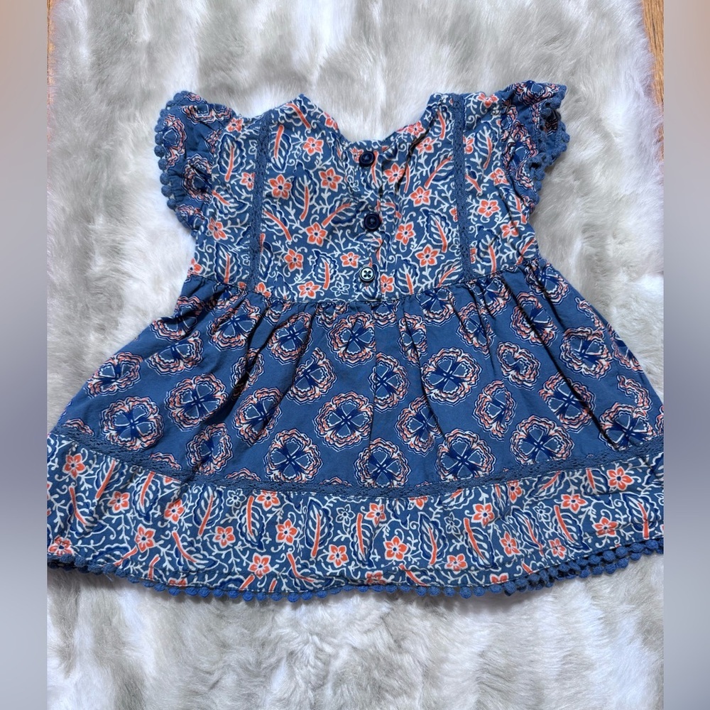 Roller Rabbit Baby Girl Blue Floral Boho Tiered Dress 12-18 Months - Picture 2 of 2